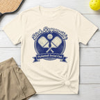 Dink Responsibly Pickleball Social Club t-shirt with crossed paddles design.