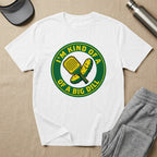 White t-shirt with green circle logo featuring pickle and paddle, "I'm kind of a big dill" text.