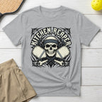 Grey t-shirt with skull, crossed pickleball paddles, and "Kitchen Reaper" text.