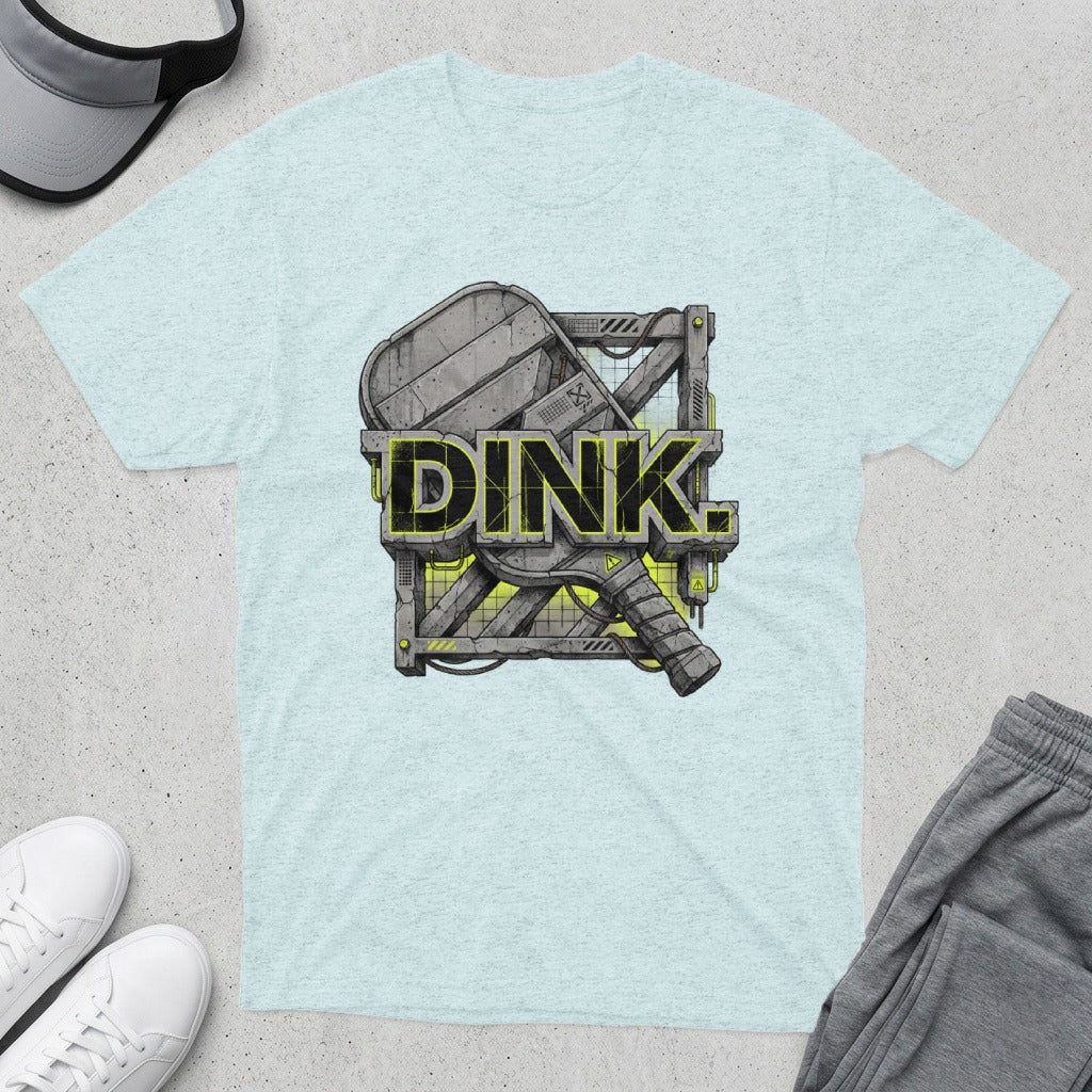 Pickleball paddle graphic with the word "DINK" in bold yellow letters.