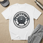 White t-shirt featuring a Viking shield, axes, and text "Victory or the Kitchen".
