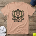 Peach t-shirt with "Non-Volley Zone Specialist" and a pickleball racket graphic.