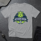 Grey t-shirt with "Kitchen Queen" logo featuring pickleball paddles and a crown.