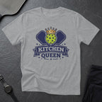 Grey t-shirt with a "Kitchen Queen" pickleball graphic featuring paddles and a crown.