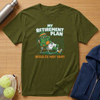 Green t-shirt with cartoon alligator relaxing on a beach chair.