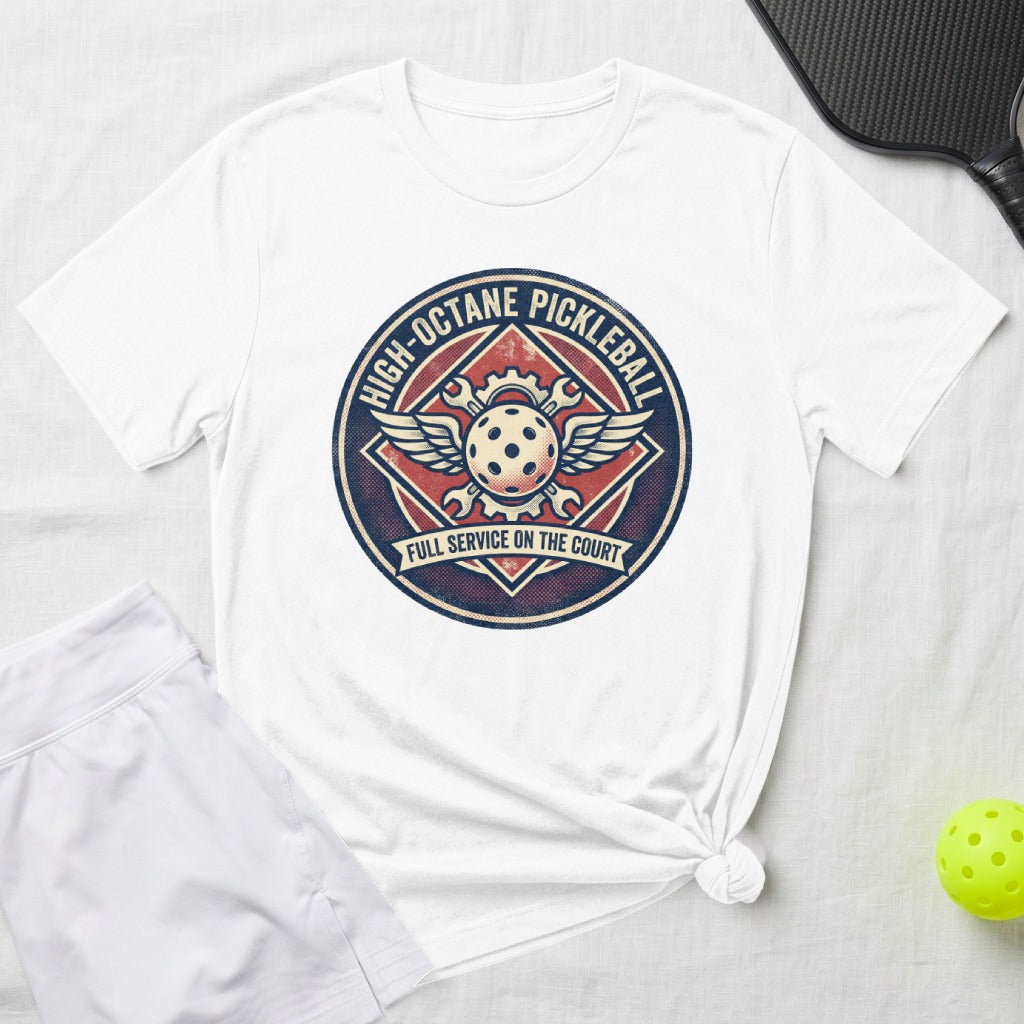T-shirt with "High-Octane Pickleball" logo featuring wings and a pickleball.