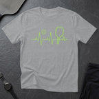 Grey t-shirt with a neon green pickleball heart rate graphic.