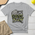 Gray t-shirt with "DINK" text and pickleball paddle graphic.