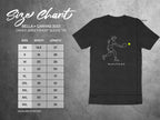 Bella + Canvas 3001 size chart with measurements and pickleball player graphic.