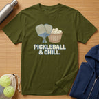 Green t-shirt with "Pickleball & Chill" text and pickleball graphics.