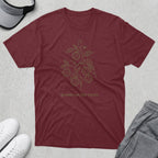 Maroon t-shirt with line art of a plant and text "grown on the court."