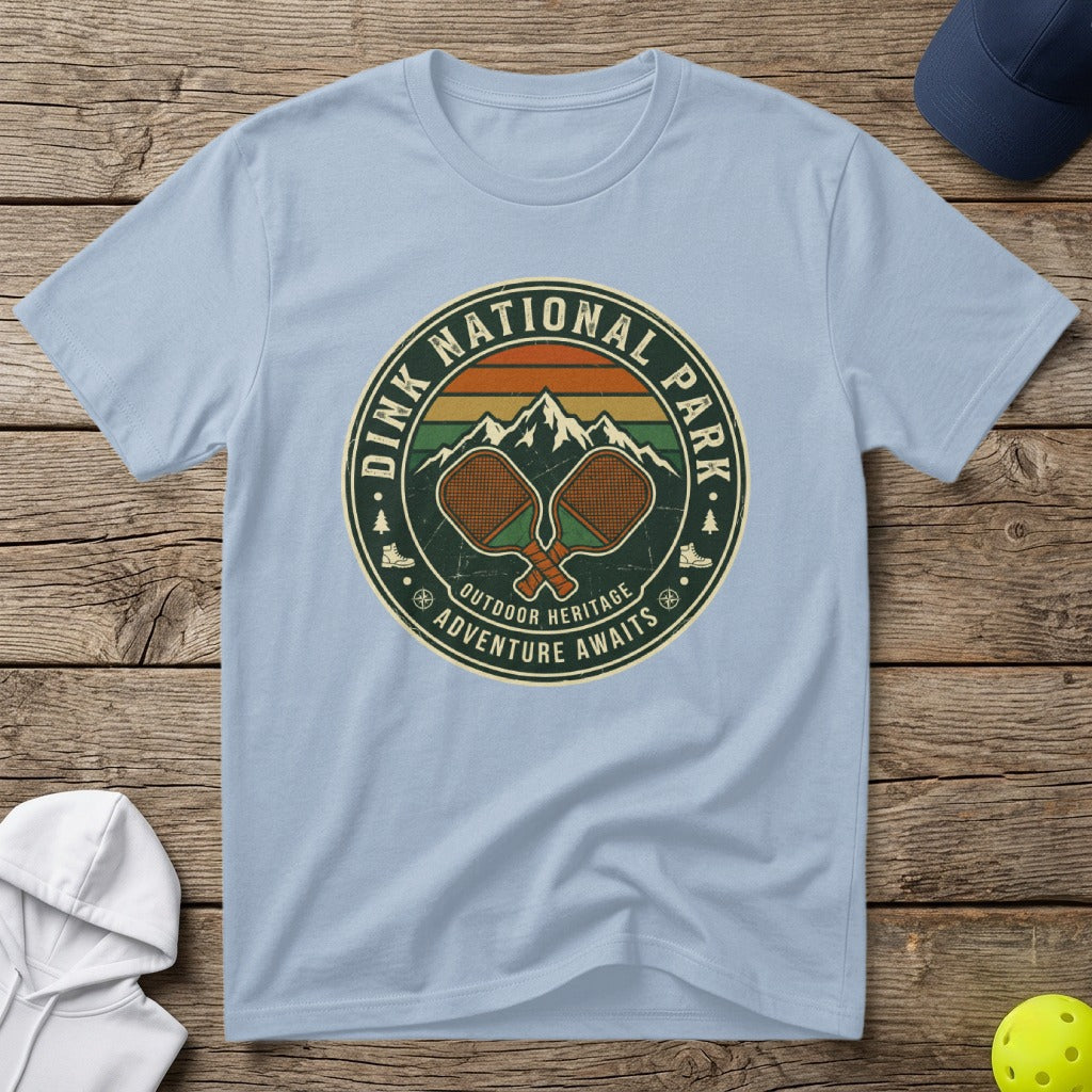 Dink National Park pickleball graphic t-shirt with paddles and text.