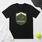 Black t-shirt with "Pickleball Trailblazers" shield logo, paddle, and ball.