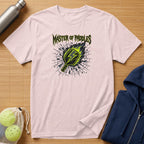 Pink t-shirt with "Master of Paddles" text and a lightning bolt pickleball paddle graphic.