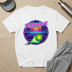 Retro neon graphic t-shirt with "PINKWAVE" and pickleball design.