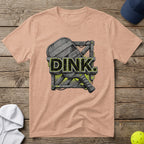 T-shirt with "DINK" graphic featuring a stylized pickleball paddle and ball.