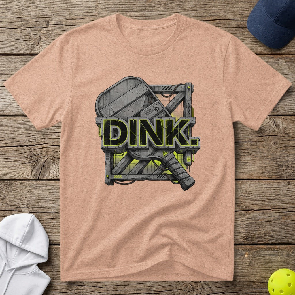 T-shirt with "DINK" graphic featuring a stylized pickleball paddle and ball.