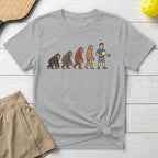 T-shirt showing the evolution of man to a pickleball player.