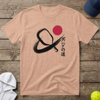 Peach t-shirt with a black pickleball paddle and red circle design, with Japanese text.
