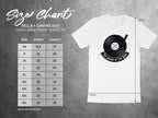 Size chart for Bella + Canvas 3001 unisex t-shirt with vinyl record graphic.