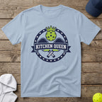 Light blue t-shirt with "KITCHEN QUEEN" graphic and pickleball imagery.
