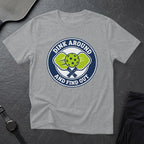 Gray t-shirt with "Dink Around And Find Out" pickleball graphic.