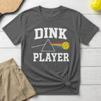 Gray t-shirt with "DINK PLAYER" text and prism-like graphic with rainbow.