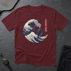 Maroon t-shirt with a stylized wave and paddle, featuring "COURT ZEN" text.
