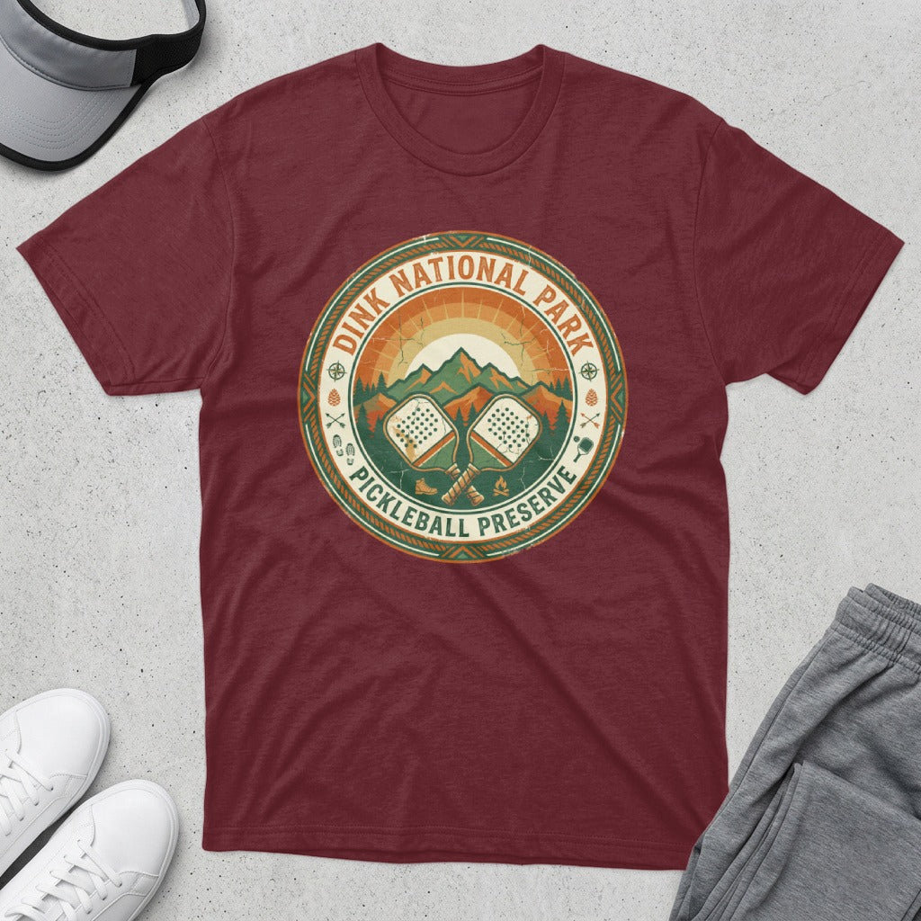 Dink National Park Pickleball Preserve circular logo with paddles and mountains.