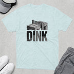 Light blue t-shirt with "DINK" in large, distressed letters and a pickleball net.