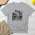 Grey t-shirt with "DINK" text and pickleball net graphic.