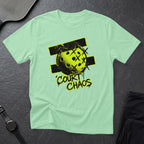 Green t-shirt with "Court Chaos" text and a pickleball design.
