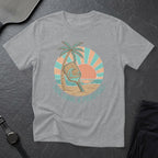 Gray t-shirt with beach pickleball paddle and sun graphic.