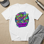 Cartoon pickleball player on white t-shirt with "Kitchen Queen" text.