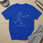 Blue t-shirt with white outline of pickleball player and text "the art of the dink."