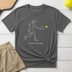 Dark grey t-shirt with white outline of pickleball player and "the art of the dink." text.