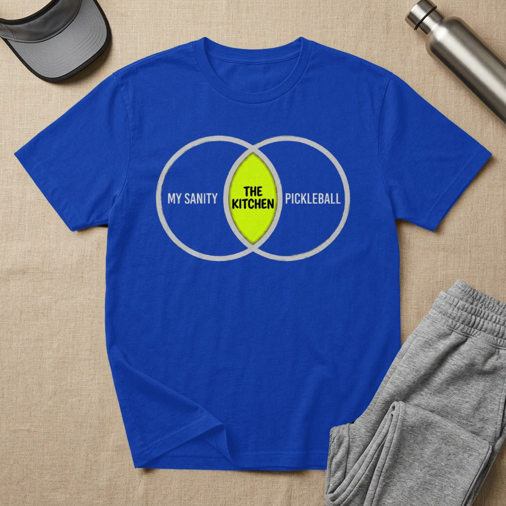 Royal blue t-shirt featuring a Venn diagram labeled "My Sanity" and "The Kitchen."