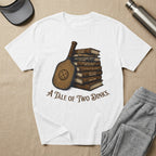 T-shirt with stack of books titled like novels, featuring pickleball terms.