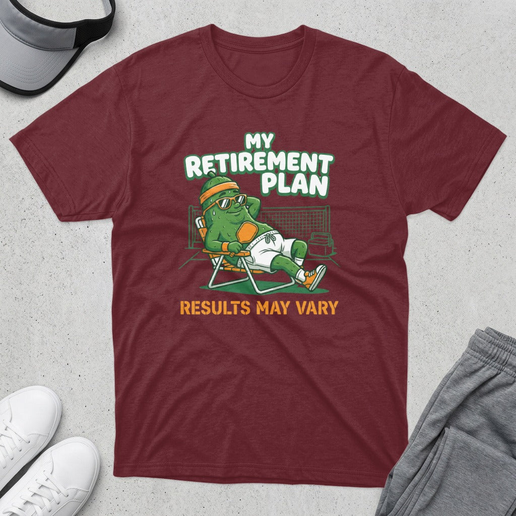 Pickle character relaxing on a lounge chair with text "MY RETIREMENT PLAN RESULTS MAY VARY".