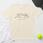 Cream t-shirt with line art of pickleball players and text "THE ART OF THE GAME".