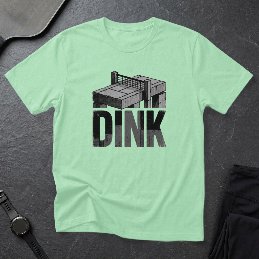 T-shirt with "DINK" text and a pickleball net graphic.