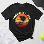 Black t-shirt with "Pickleball & Chill" text and graphic.