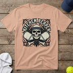 Peach t-shirt with skull, crossed pickleball paddles, and "Kitchen Reaper" text.