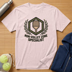 Light pink t-shirt with "Non-Volley Zone Specialist" text and a pickleball paddle emblem.