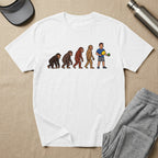 T-shirt shows human evolution ending with a man playing pickleball.