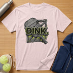 Pink t-shirt with "DINK" graphic and pickleball paddle.