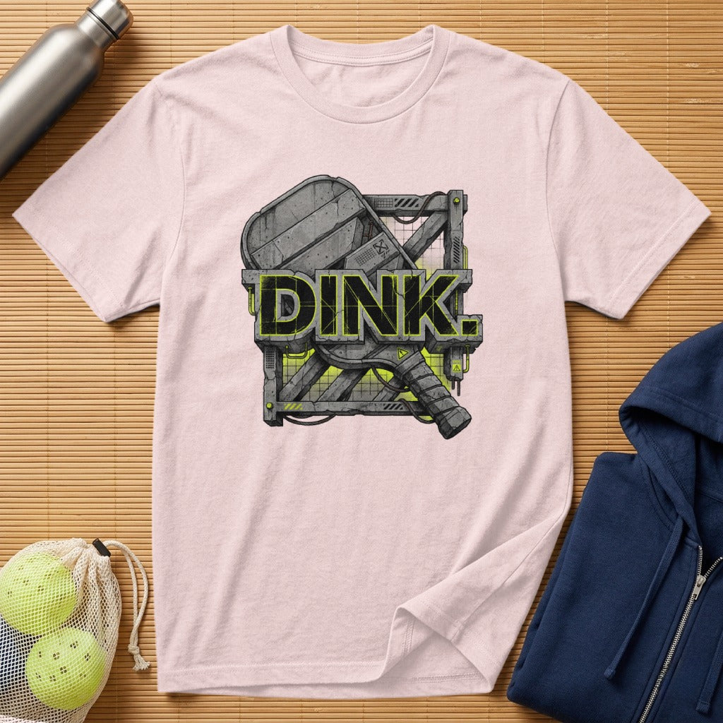Pink t-shirt with "DINK" graphic and pickleball paddle.