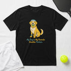 Black t-shirt with a golden retriever holding a pickleball, text reads "My Dog is My Favorite Doubles Partner."