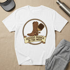 White t-shirt with "Fastest Paddle in the West" and cowboy boot graphic.
