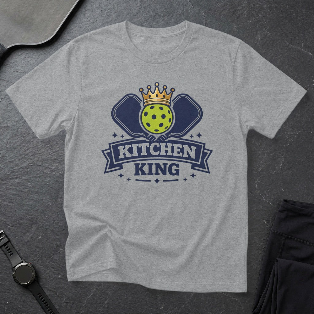 T-shirt with pickleball paddles, crown, and "Kitchen King" text.